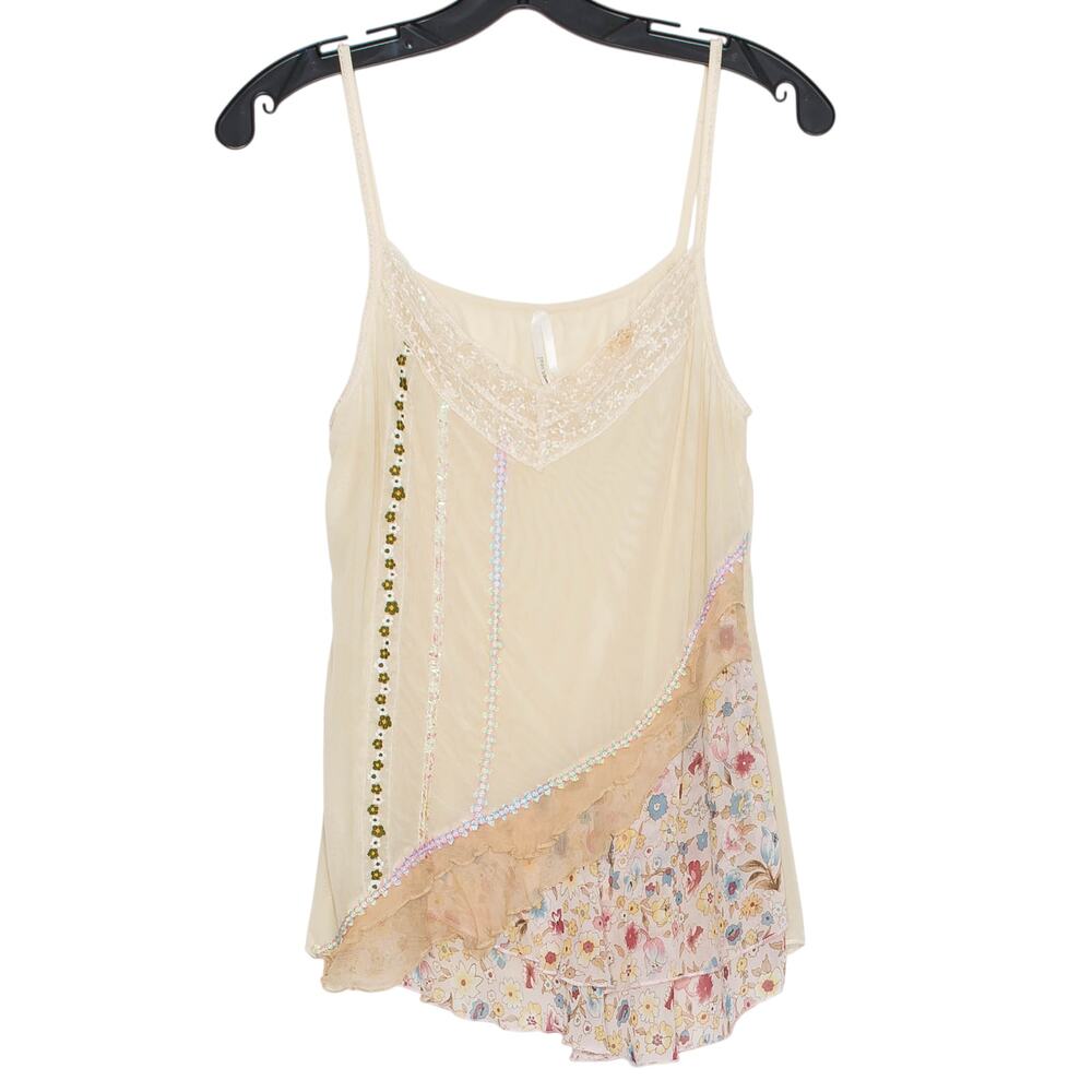 Wet Seal Tank Top Y2K Fairy Cottage Boho Chiffon Floral Asymmetrical Mesh Large